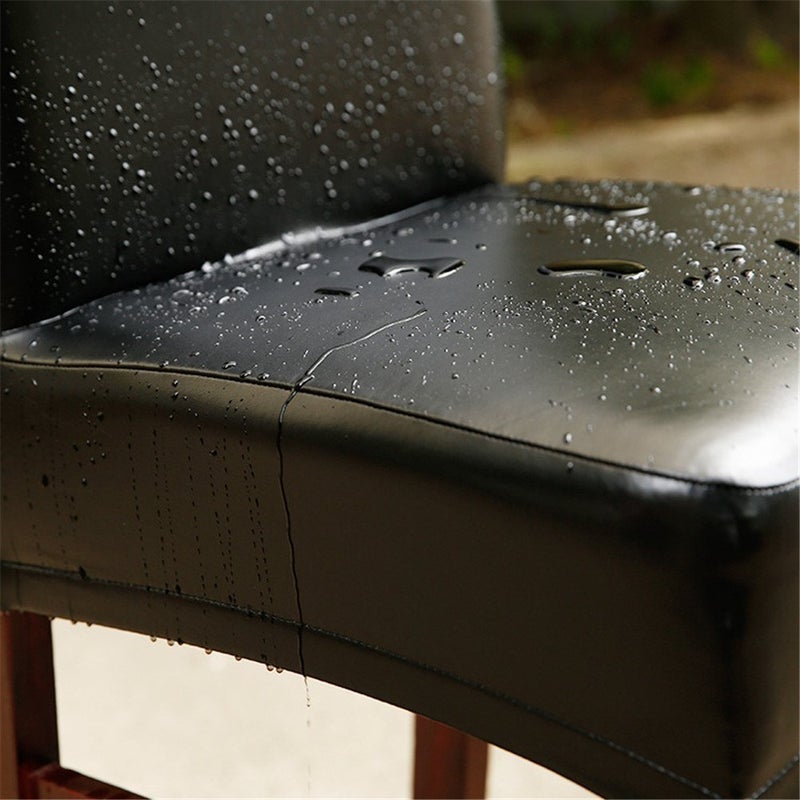 FLYPARTY Stretch Solid Pu Leather Waterproof Dining Chair Cover Slipcover Removable Washable Short Dining Chair Cover Protector Seat Solid Slipcovers for Hotel,Dining Room,Wedding (Black, 4) - Image 3